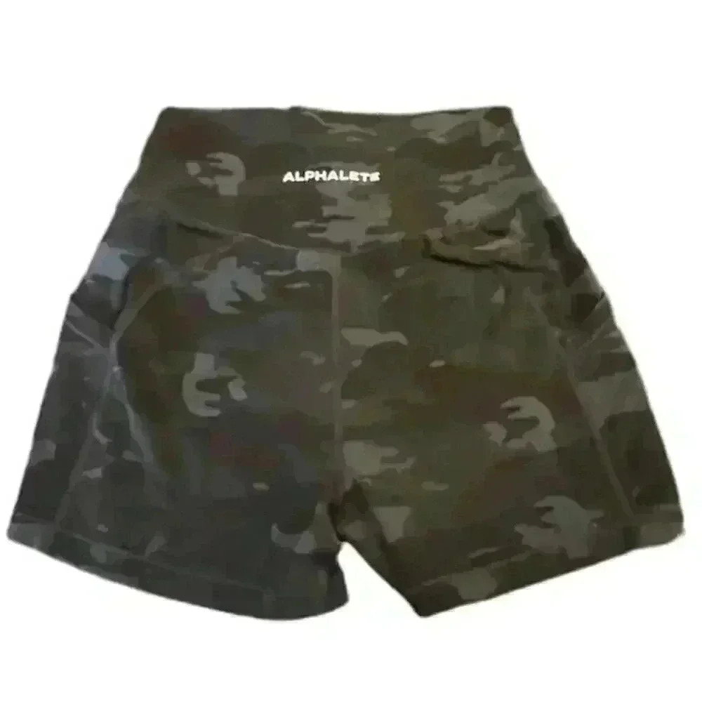 Alphalete high waisted black army print shorts